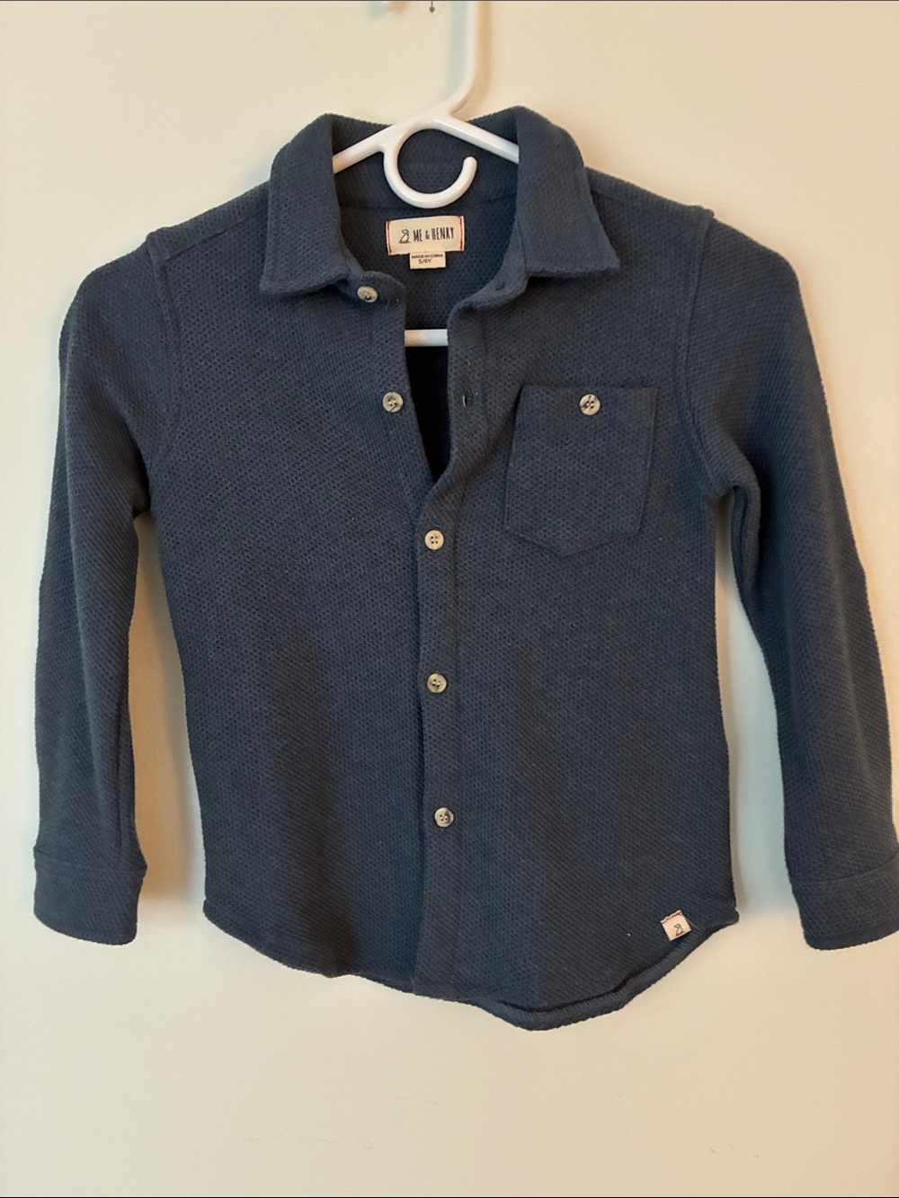 Kids Long-Sleeve Button-Up Shirt in Slate Blue